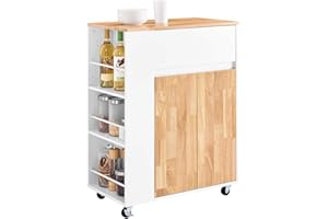 SoBuy Carrello da Cucina con Ruote, Isola da Cucina con Piano di Lavoro in Legno di Gomma, Mobile Cucina Salvaspazio, Carrello Cucina con Cassetti 70x40x90 cm Bianco FKW132-WN