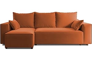 4ALL HOME Ecksofa mit Schlaffunktion Tobi 246x145 cm - Couch - Sofa mit Bettkasten - Eckcouch - L-Form - Schlaffsofa - Schlafsofa mit Bettkasten - Universal (Velo 627 Kupfer)