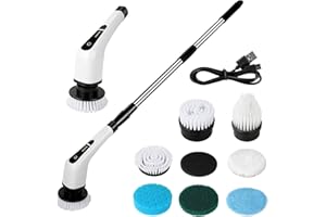 Rafada Brosse Nettoyage électrique, Electric Spin Scrubber Rechargeable USB, sans Fil avec Tige télescopique et 7 têtes interchangeables, Brosse nettoyante rotative pour Salle de Bain, Douche