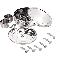 Edelstahl Gewürzbox – 7 Behälter Ohne Deckel + Löffel, Indische Masala-Box, Silber