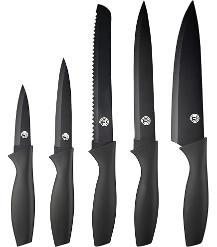 RHEINSTAHL Messer Set, Messerset mit 6 Scharfes Küchenmesser, Schwarz