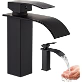 WIYETY Black bathroom faucet: waterfall faucet, basin taps, mixer bathroom faucet for hot and cold water, basin faucet, mixer