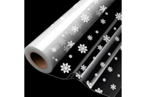 LZRINUE Cellophane Wrap Roll,20M x 84cm Christmas Clear Cellophane Wrapping Roll Printed with Snowflake for Xmas Gift Wrapping, Hampers, Food, Birthday Gifts, Flowers and Crafts Wrap