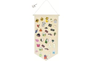 JEHANOIRY Wall Hanging Brooch Pin Organizer, Canvas Display Jewelry Storage Case, Pin Display Banner Holder for Earrings Necklace Glitter Pin Collection Organizer (Off-white)