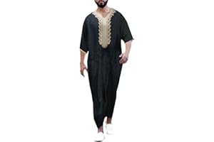 KAMEIMEI Muslimische Robe Herren Einfarbig muslimisches Kleid Islamischen Dubai Männer-Muslimische Kleider Ethnische Maxikleid Ramadan Roben Taiji Kleidung
