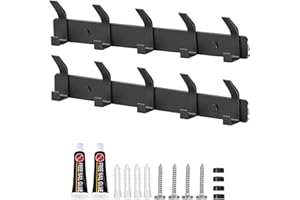 AIVORO Kleiderhaken Wand, 2 Stück Garderobenhaken mit 5 Haken, Kleiderhaken Metall, Hakenleiste Garderobe für Schlafzimmer Bad Küche Garderobe Garderobenleiste Wandgarderobe (Schwarz)