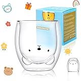 Binoster Tazzine Caffe Vetro Doppia Parete,Idee Regalo Donna Compleanno, Tazza Gatto,Tazza Orsi,Tazza Cappuccino,Tazza da The