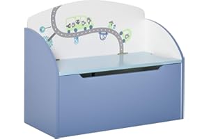 HOMCOM Panca Contenitore Portagiochi 2 in 1 in Legno, Cassapanca con Schienale per Bambini da 3-6 Anni, 60x30x50 cm, Blu