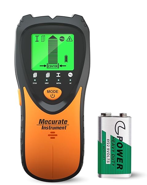 Mecurate Stud Finder Wall Scanner Sensor - 5 in 1 Electronic Stud with LCD Display & Audio Alarm for Wood AC Live Wire Metal Studs Detection Joist Pipe - 1