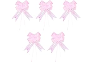 LuenHego Pull Bows 5 Pieces Large Ribbon Bows for Gift Wrapping 50mm Christmas Birthday Present Bow for Car, Hamper, Wine Bottle, Baskets, Flower, Gift Package, etc, Party Decoration Bow, Pink