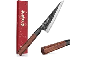 HEZHEN Acciaio Placcato Coltello Universale, Affilato Come un Rasoio Coltello da Cucina Piccolo,Coltello da Spelucchino Taglio di Frutta e Verdura, Manico Ottagonale in Legno Rosso