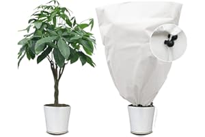 Kimgull 1 Stück Winterschutz für Pflanzen Frostschutz Schutzhülle Winterschutz Kübelpflanzensack mit Zugband, Wiederverwendbar Winter Pflanzenschutzsack Atmungsaktiv Reißfest 60x80CM (Weiß)