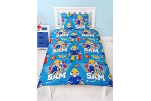 CHARACTER WORLD Fireman Sam Character New Official Cool' Design Single Duvet Set,Blue,Single