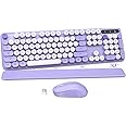 Wireless Keyboard and Mouse Combo, Cute Round Keycaps, Full-Size Retro Typewriter Keyboard with Detachable Wrist Rest, 2.4GHz Cordless Connection for Mac/Windows/PC/Laptop (Purple-Colorful)