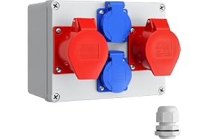 ALLmeter byggströmsfördelare med 2 x CEE-uttag, 16 A och 2 x Schuko-uttag, IP65-strömfördelningsbox för byggarbetsplats, verk