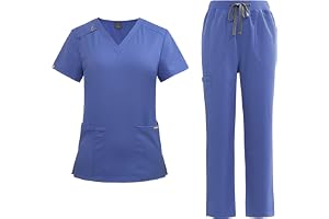Meichoon Scrub Kostym Set Kortärmad Unisex V-ringad Topp med 2 fickor Byxor med raka ben med justerbar midja Medicinsk uniform DK86