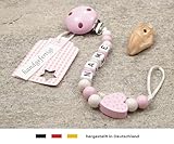 Veilchenwurzel an Schnullerkette mit Namen | natürliche Zahnungshilfe Beißring für Babys | Schnullerhalter mit Wunschnamen – Mädchen Motiv Herz in rosa - 2
