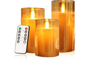 AnnSpa 3 Sets Candele a LED Senza Fiamma a Batteria con Telecomando, Cera Vera Mossa Tremolante Stoppino Sfarfallio Ambra Candele Gialla, Vetro Candele per Matrimoni, Festival, Decorazione (Brown)