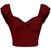 Captain Shah Trendy Crop Top for Women's Solid Ruffle Sleeveless Stylish Knotted Front, Soft high Stretch Cotton Fabric, Summ