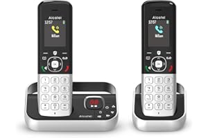 ALCATEL FX990 Voice Duo - Téléphone Fixe sans Fil DECT avec Répondeur 50 Min - Écran Graphique Couleur Haute Résolution - Mains Libres - Blocage des Appels - Sonnerie VIP - 2 Combinés - Noir/Gris