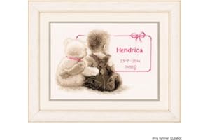 VERVACO Punto De Cruz Bebe Nacimiento Regalos DIY Completo Oso Teddy Creativo Manualidades Creatividad Adultos Decoracion Pared Bordar Kit Principiantes ca. 26 x 18 cm Cross Stitch, Cotton, Multicolor