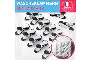 ‎CULICLEAN culiclean Wäscheklammern stabil ohne Abdruck groß Maxi Clips 12 Stück schwarz weiß innen schwarz für schwere Stücke starken Wind und vieles mehr robuste Kunststoff Kluppen Soft Grip