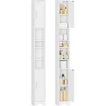 HEXCELEN – Armoire Salle De Bain étroite 20x20x180 Cm – Avec 2 Portes, 1 Tiroir, étagères Réglables – Rangement Optimal Pour Petit Espace