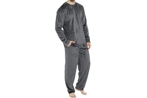 PDAKIEYXND Frottee Flanell Pyjama Herren Kuschelig Fleece Schlafanzug - Lang Winter Warm Pyjama Set Zweiteiliger Langarm Frottee Schlafanzüge für Herren mit Taschen