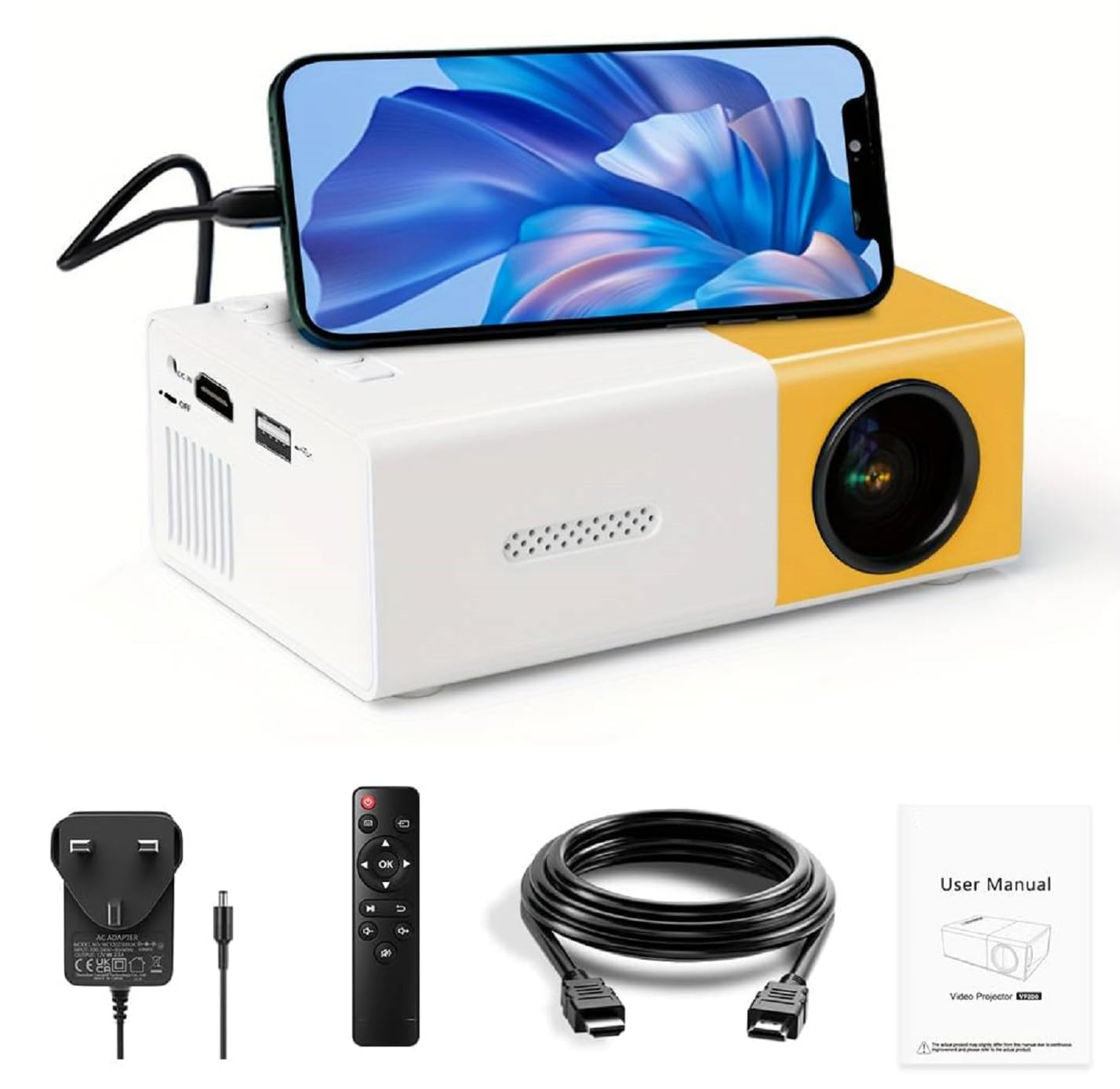 SUPER TOY Mini Projector for Home 4K 1080P Home Theater Outdoor Movie Video Mini Projector with USB Interfaces and Remote Con