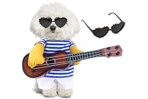 HDGSAFD 1 Juego De Disfraces De Guitarra para Mascotas, 1 Pieza De Gafas para Mascotas, Disfraces Creativos para Perros Pequeños, Accesorios De Juego para Perros, Decoraciones Divertidas