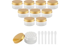 PQPAUTY 12 Pièces Vides Petit 100 ml Transparent Cosmétique Pot en Plastique avec Couvercle Or 100 g Pots de Cosmétique Crème de Bouteille Contenant avec 6x Spatules
