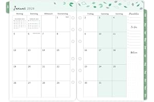 INDEME 2026 Wochenplaner Einlage A5, 1 Woche 2 Seiten mit Tabs, Monatliche Seite 14x21cm, Kalendereinlagen 6 Löcher, Doppelfarbiges Design