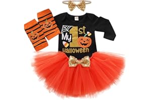 DACESTAR Deguisement Halloween Bebe Fille,Déguisement Halloween Bébé Mon 1er Robe Bebe Fille,Costume Halloween Bebe Fille Citrouille Ensemble Tutu,Tenue Halloween Bebe Fille Pyjama,Cadeau d'Halloween Bebe