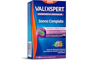 Valdispert Sonno Completo, 30 Compresse per l'Addormentamento e il Sonno Regolare con Melatonina, Valeriana, Passiflora, Biancospino e Papavero della California, Senza Glutine e Senza Lattosio
