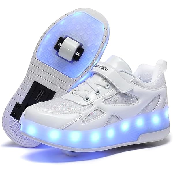 Mateju Kinder Rollschuhe Mit LED-Blinklichtern – 2-in-1 Sneaker Mit Versenkbaren Rollen (30-41 EU)