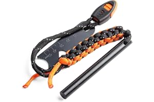 WallEgo Allume Feu Survie, Pierre a Feu Grattoir Multi-Outils Cordon Paracorde et Sifflet d'urgence, pour Les Voyages, Le Camping, la Randonnée