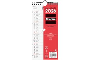 Finocam - Calendario da parete 2026 Layout Mensile Gennaio - Dicembre 2026 12 mesi | Calendario 2026 per annotazioni | Planner mensile Neutro - Italiano, Muro scrivere, Lungo S - 110x235 mm