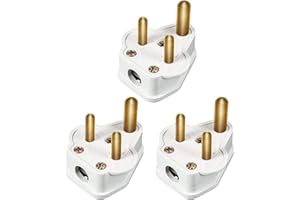 GELIKING 3 Pack 5 Amp Round Pin Plugs 3 Pin 5A Plug Round Pin Plugs Adaptor Household Lamp Plug Lighting Plugs for Home Lights, Lamp (White)
