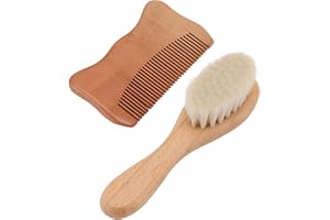 Jelquix Babyhårborste och Kam, Träborste med Mjuk Ull, för Skonsam Hårbottenmassage och Förebyggande Av Vaggan, Idealisk för Nyfödda Småbarn