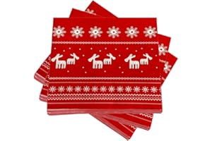 Aoreun Servilletas de Papel Navideñas Rojo, Servilletas Navideñas con Patrón de Copo de Nieve de alce, Servilleta Decorativas de 2 Capas para la Decoración de la Mesa de la Fiesta de Navidad