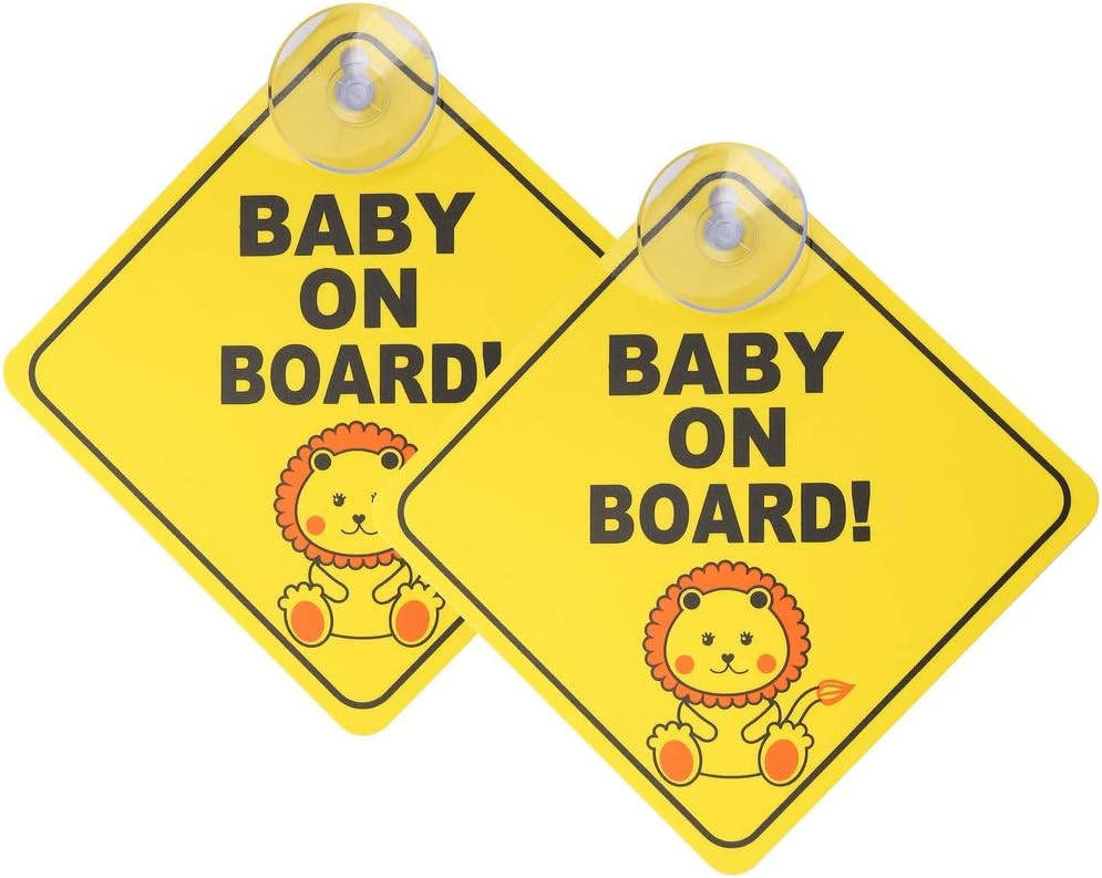 kuou 2 pcs Baby on Board Car Warning, Baby on Board Sticker Sign for Car Warning with Suction Cups, Bright Yellow to See, Stick Firmly & Leaves No Residue