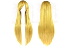 Fouriding 31" Yellow Women's Long Straight Cosplay Party Wigs Hairpieces Hair Cap Lolita Style Anime Wig