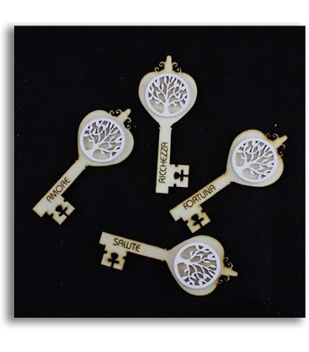 DLM-29109 - Kit 12 Calamite Magnetiche A Forma Di Chiave Di Violino Con Cuore - Segnaposto E Bomboniere In Legno, Made In Italy, Dimensioni 10x4 Cm