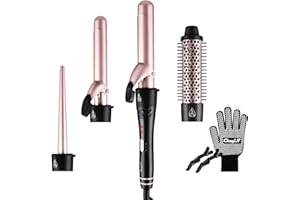 CkeyiN Rizador Profesional 4 en 1,Con Barriles de Cerámica Reemplazables y Guantes de Protección,Herramienta Multifuncional Para Peluqueros,Ideal Para Rizos Grandes y Pequeños (13-35 mm)