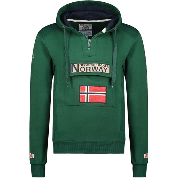 Felpa Con Cappuccio Uomo Geographical Norway GARICE - Maniche Lunghe, Grigio Melange, Taglia S - 3