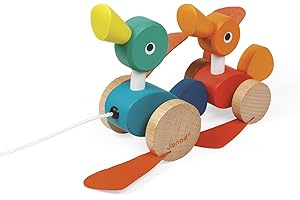 Janod - Zigolos Wooden Pull-Along Ducks - FSC Certified Pull-Along Toddler Toy - For children from the Age of 1, J08211, Multicolored