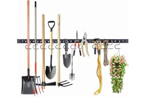 FIAMER 122cm Schweres Einstellbares Lagersystem Garage Aufbewahrung Gartenwerkzeug Organizer Gartenwerkzeug Organizer Garage Organizer (Schwarz)