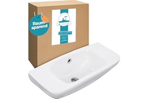 ‎CALMWATERS Calmwaters® 50 cm Hand-Waschbecken in Weiß, aus hochwertiger Sanitär-Keramik mit Überlauf, ohne Hahnloch, Wandmontage, eckiger Hänge-Waschtisch 50 x 21,5 cm, 04AB3488
