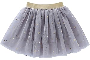 es-uk Girls Glitter Tulle Skirt with Gold Stars – Soft Elastic Waist Party Ballet Tutu for Toddlers & Kids Ages 2–10 – Holiday, Birthday & Dress-Up Dance Skirt