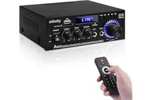 SIKKEBY Hi-Fi Audio Amplificatore,2.0CH Bluetooth 5.0 Amplificatore di Potenza Audio,AK45 40W×2 Uscita Max 400W Ricevitore Stereo Amp per Home Theater,Altoparlante Auto W/Mic USB FM Radio